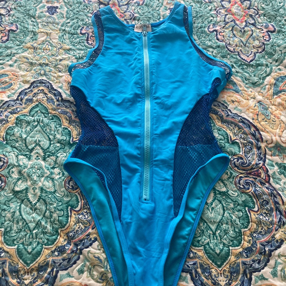 Blue zip up one piece